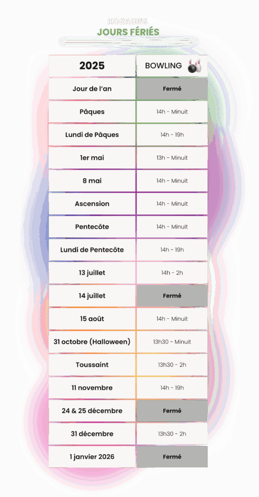 Horaires bowling